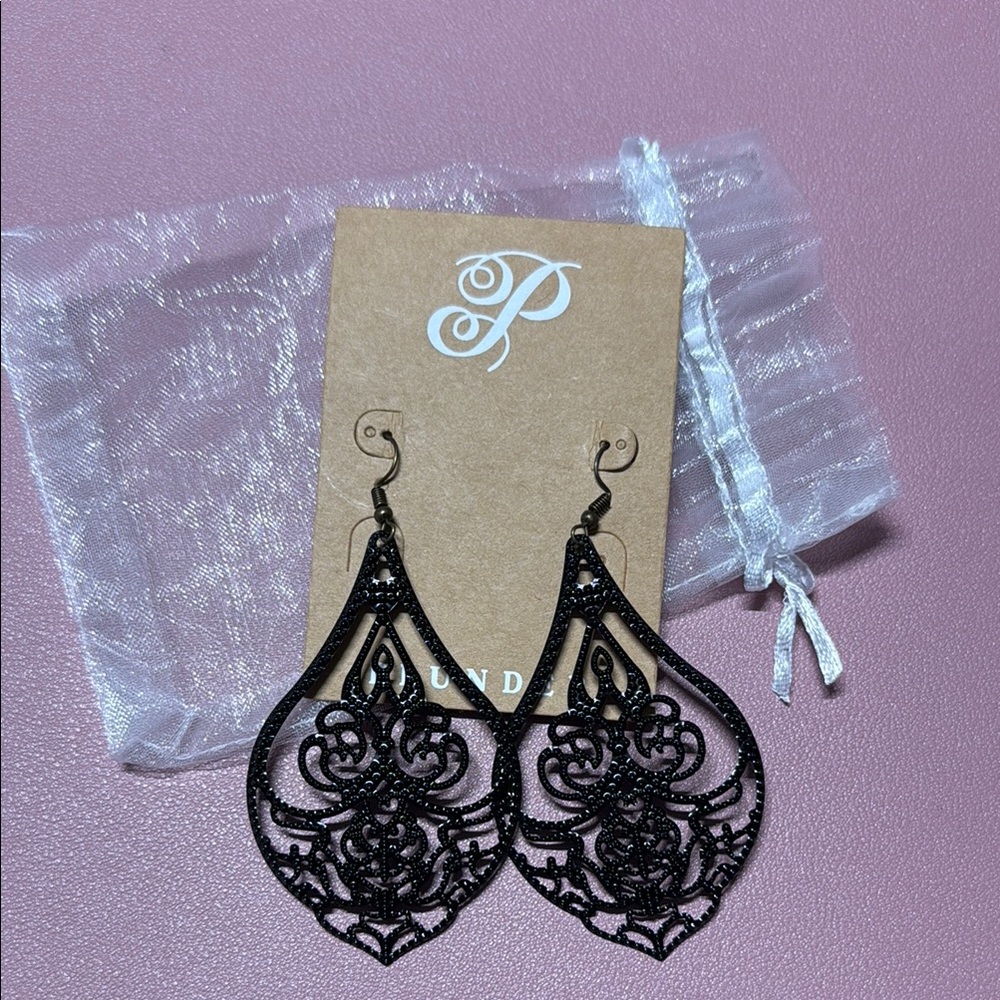 Plunder Black Filigree Earrings Statement Jewelry